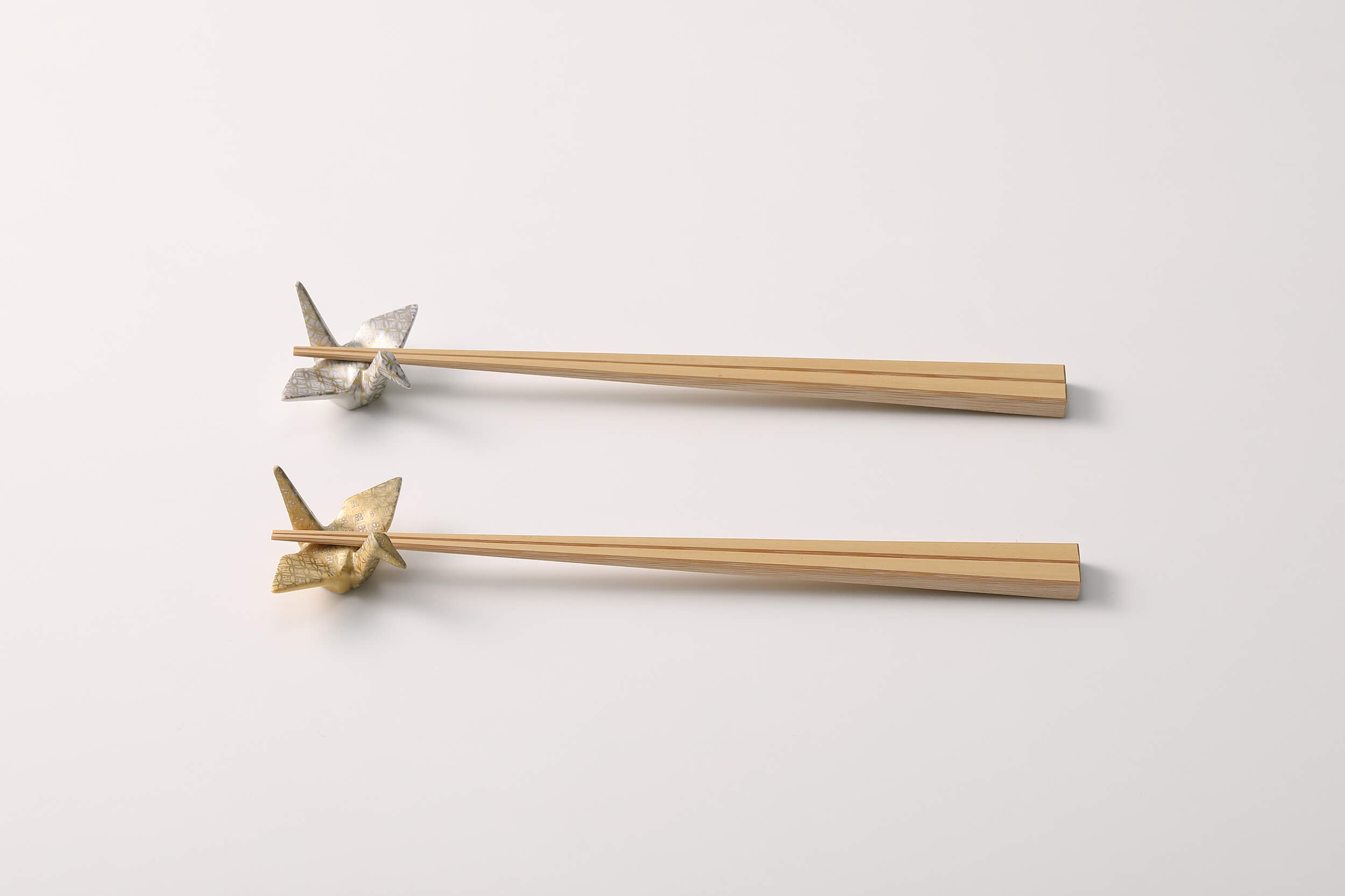 祝彩　折鶴箸置き＆京竹箸ペア　金銀