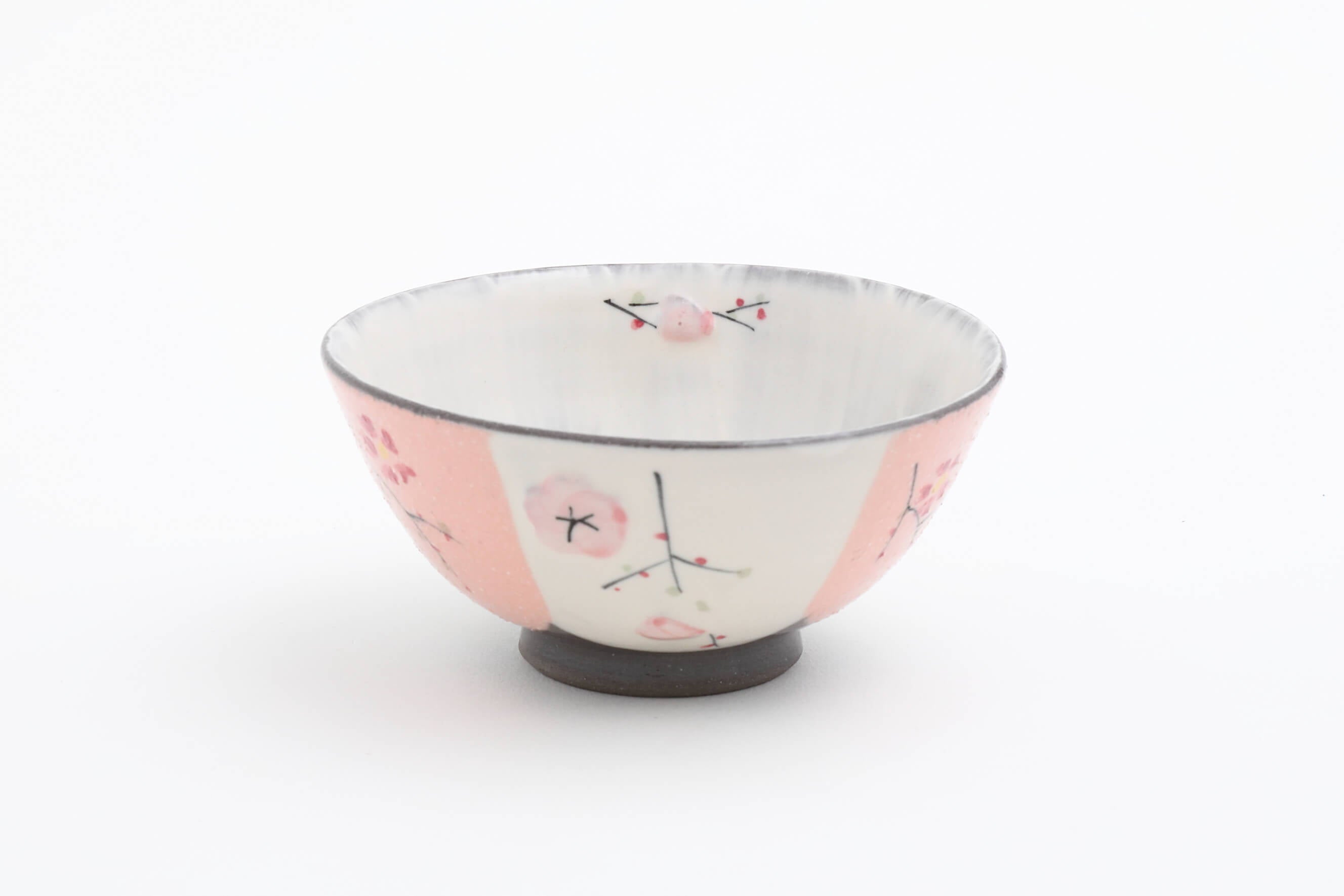 黒陶掛分貼付桜 ピンク 飯碗