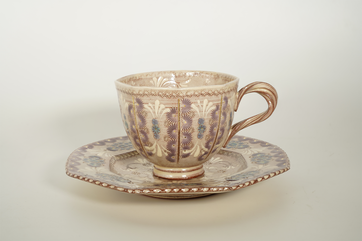 コーヒー碗皿 紫彩華紋